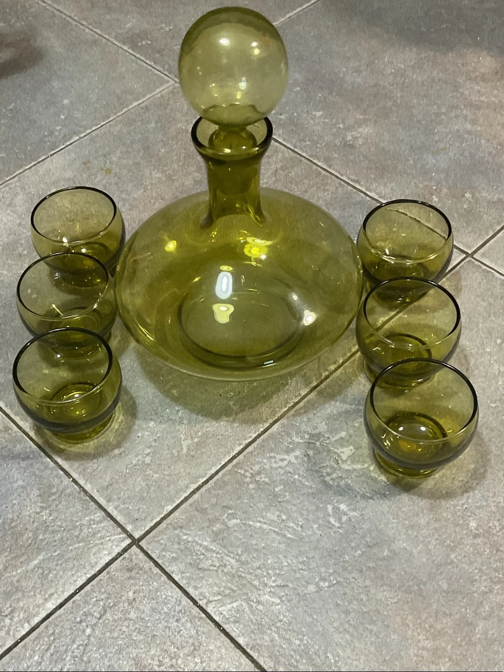 Olive Green Glass Decanter Set - 7-Piece Made in Italy